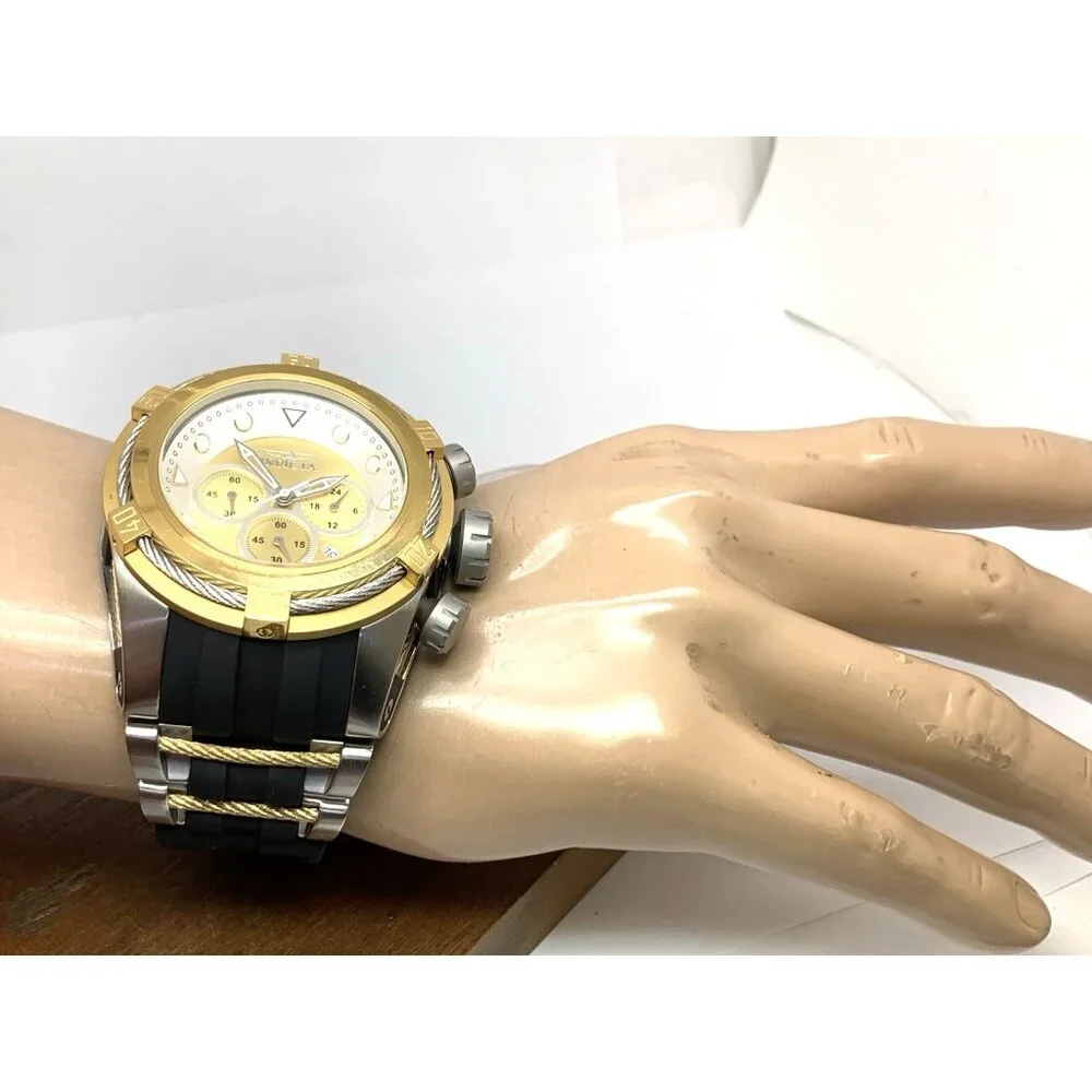 Invicta Men's Watch 37197 Bolt Quartz Chronograph Gold Silver Dial Rubber 51mm